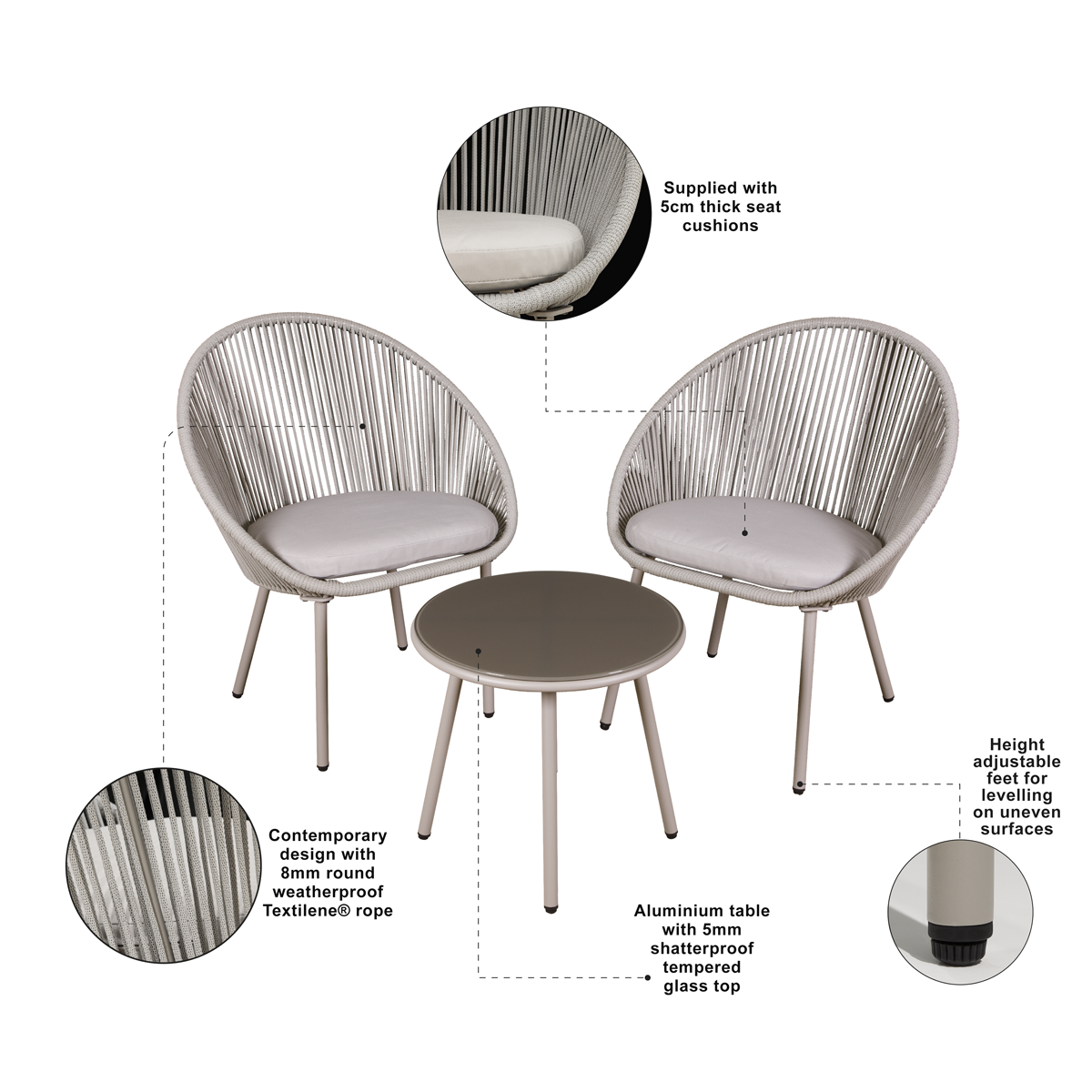 Dellonda DG55 Como Steel Bistro Set with Tempered Glass Tabletop 3pc - additional view 4