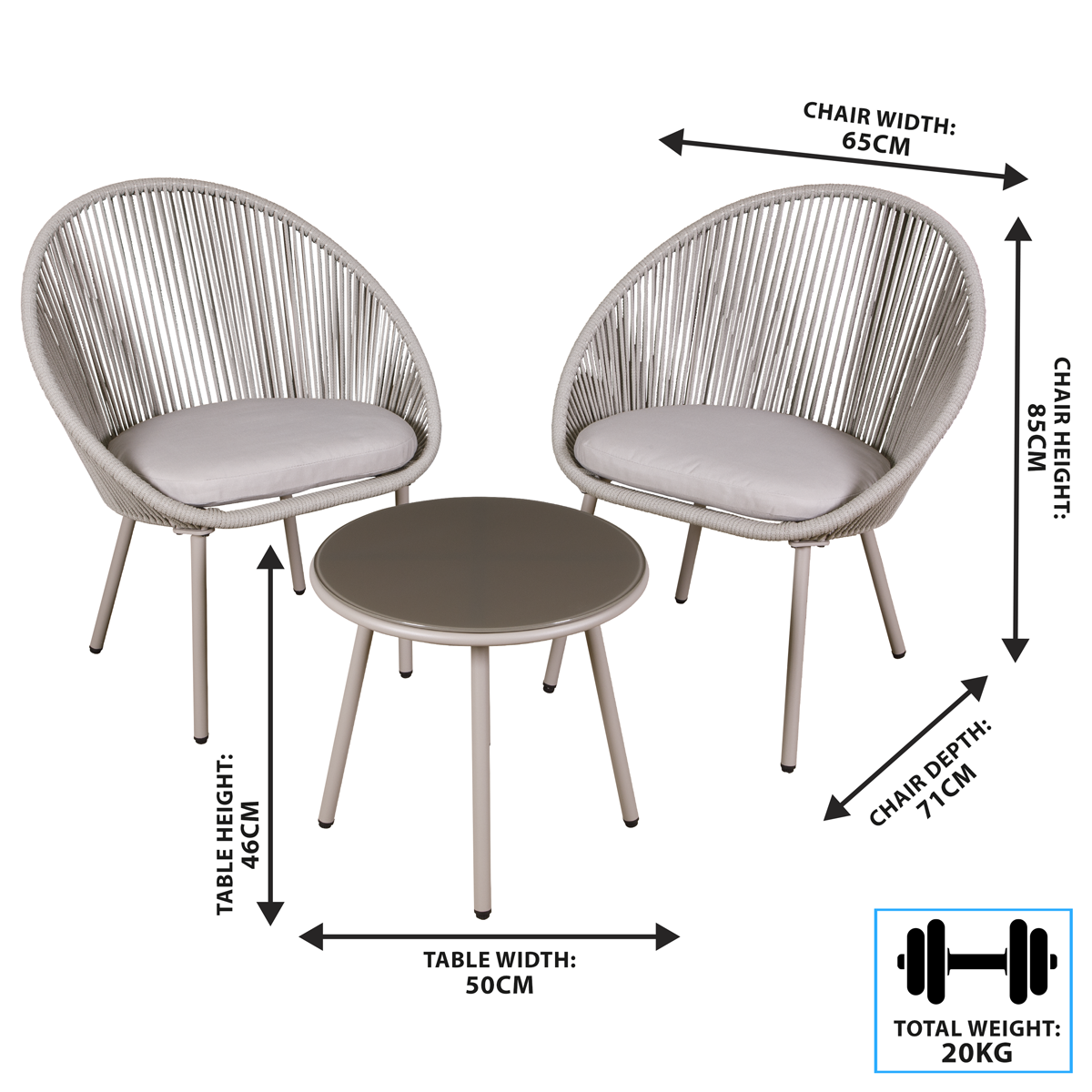 Dellonda DG55 Como Steel Bistro Set with Tempered Glass Tabletop 3pc - additional view 5