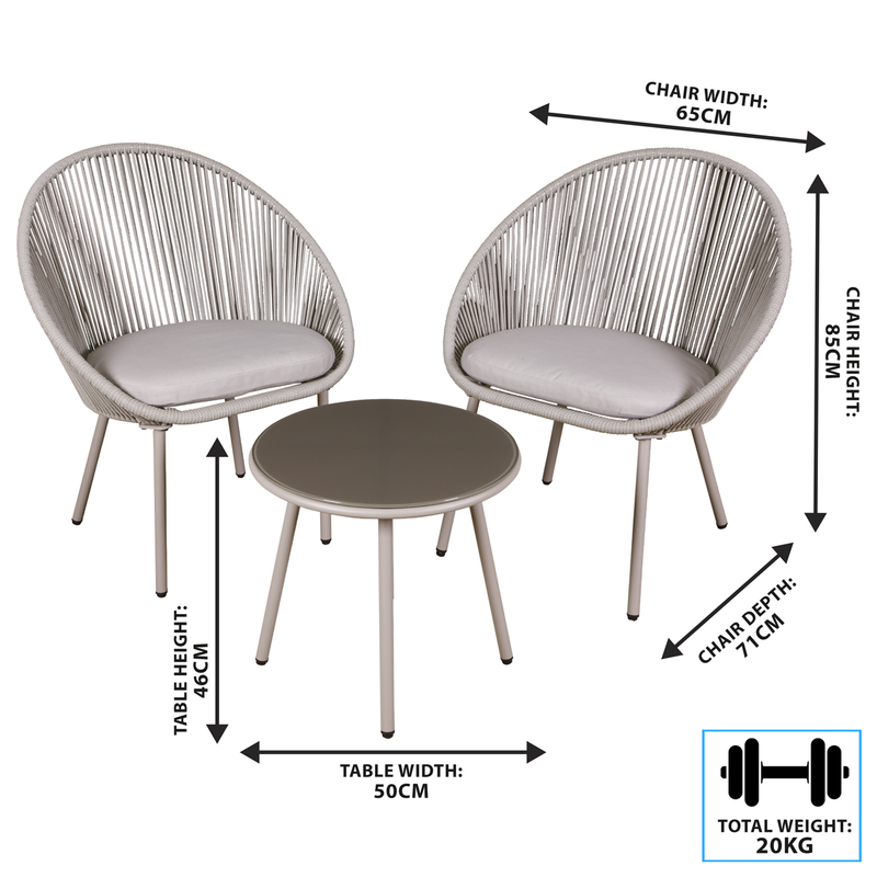 Dellonda DG55 Como Steel Bistro Set with Tempered Glass Tabletop 3pc - additional view 5