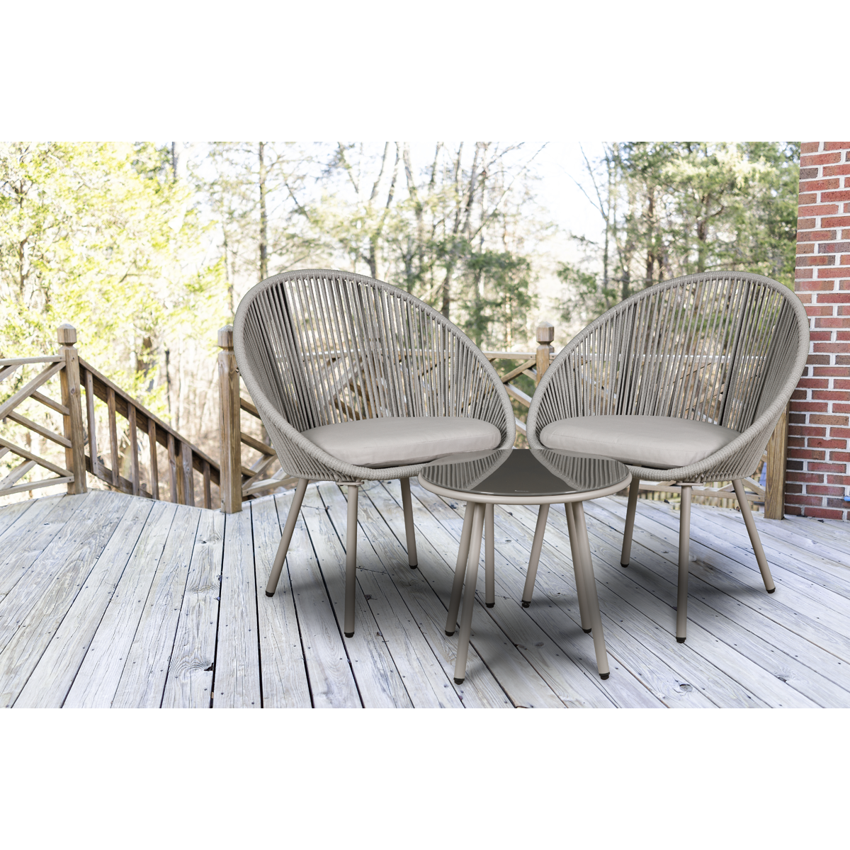 Dellonda DG55 Como Steel Bistro Set with Tempered Glass Tabletop 3pc - additional view 9