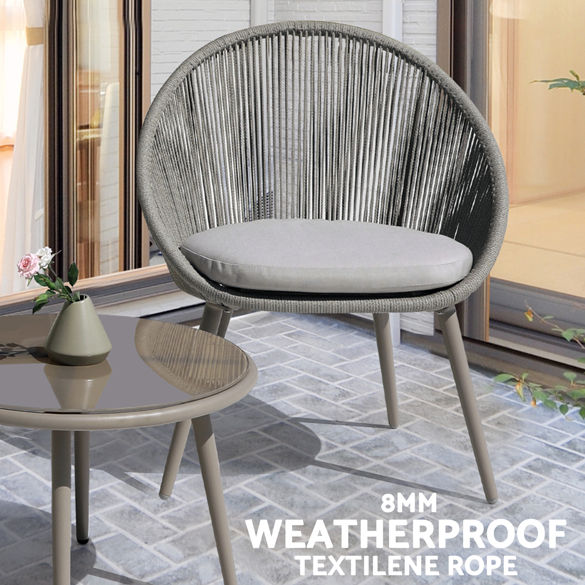 Dellonda DG55 Como Steel Bistro Set with Tempered Glass Tabletop 3pc - additional view 3