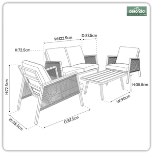 Dellonda DG56 Fusion Aluminium Outdoor Sofa, Arm Chairs & Coffee Table Set 4pc - additional view 13