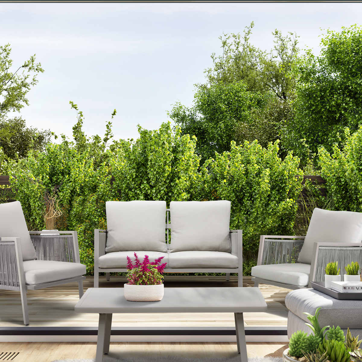 Dellonda DG56 Fusion Aluminium Outdoor Sofa, Arm Chairs & Coffee Table Set 4pc - additional view 10