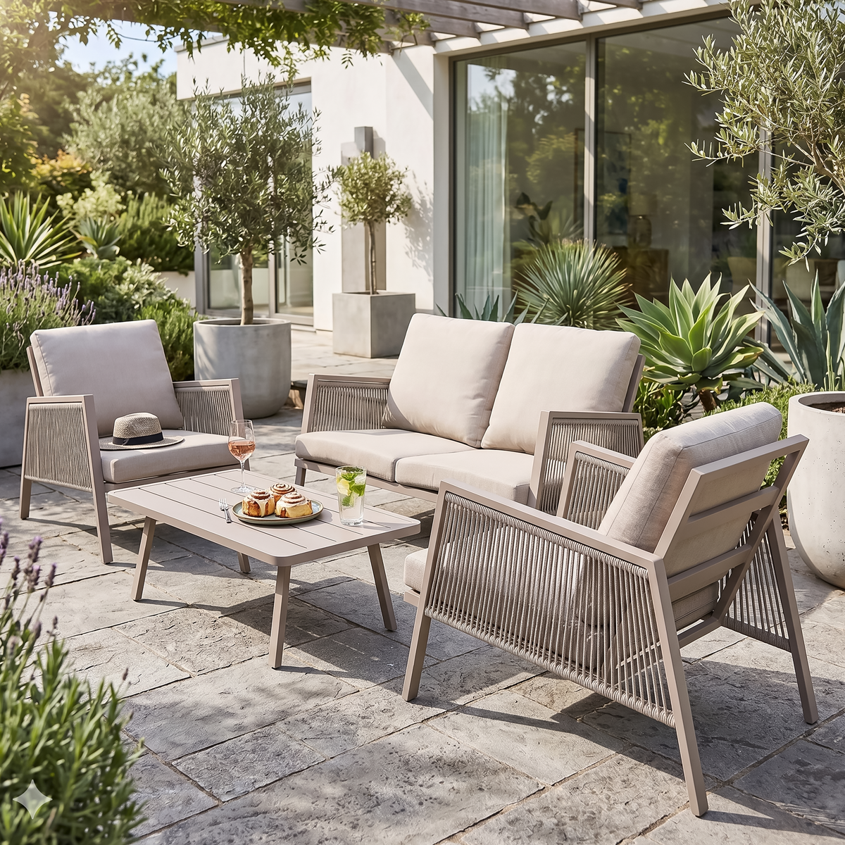 Dellonda DG56 Fusion Aluminium Outdoor Sofa, Arm Chairs & Coffee Table Set 4pc - additional view 2