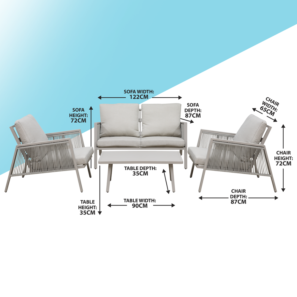 Dellonda DG56 Fusion Aluminium Outdoor Sofa, Arm Chairs & Coffee Table Set 4pc - additional view 3