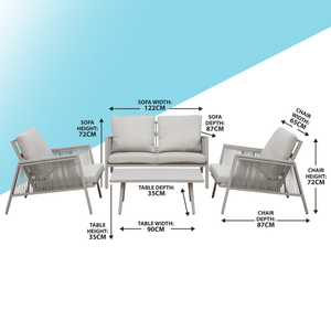 Dellonda DG56 Fusion Aluminium Outdoor Sofa, Arm Chairs & Coffee Table Set 4pc - additional view 3