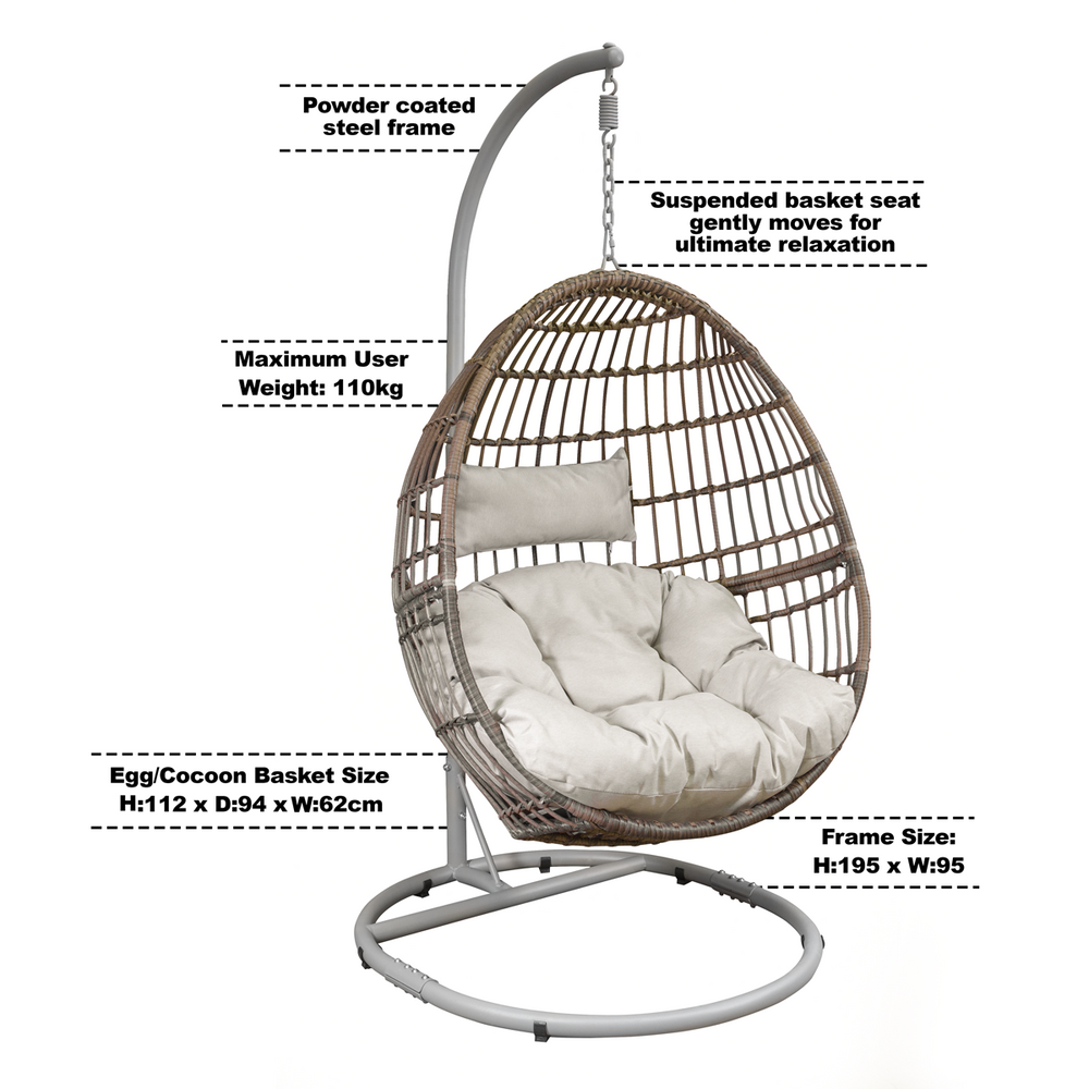 Dellonda DG60 Single Swinging Egg Chair with Cushion - additional view 8