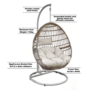 Dellonda DG60 Single Swinging Egg Chair with Cushion - additional view 8