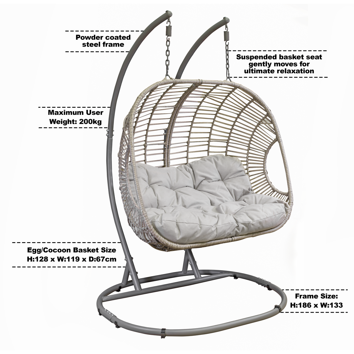 Dellonda DG61 Double Swinging Egg Chair with Cushion - additional view 6