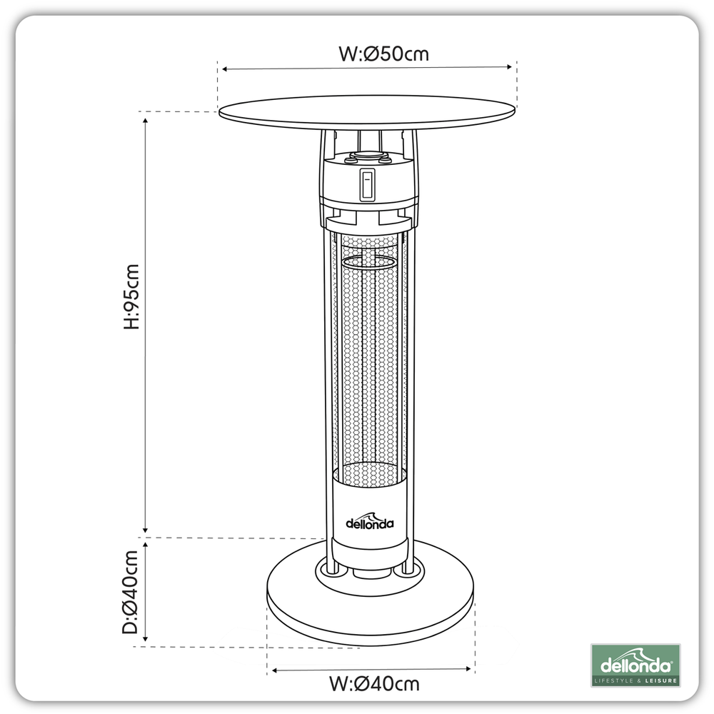 Dellonda DG63 Bistro Table with 1600W Heater, 95cm, Black/Stainless Steel - additional view 11