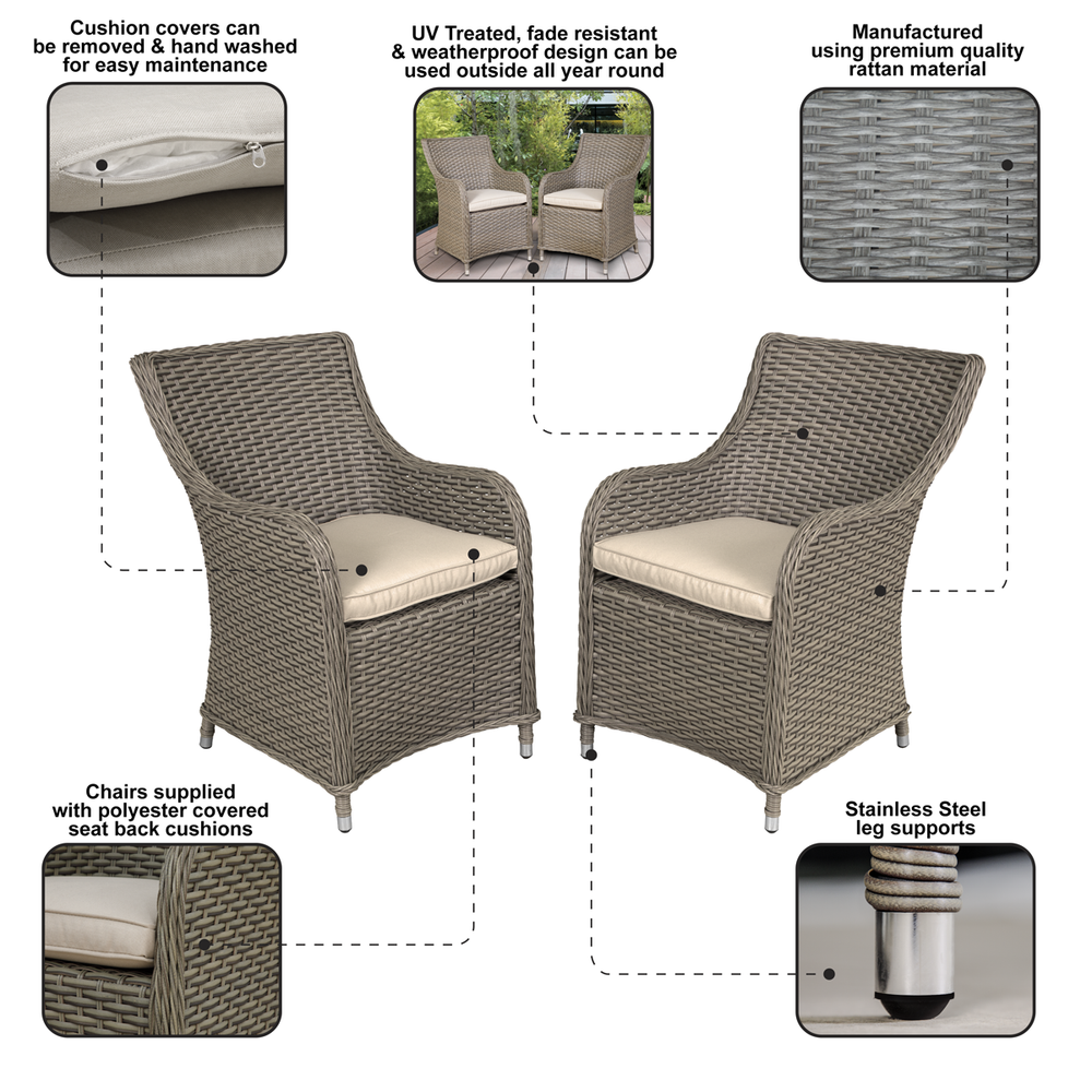 Dellonda DG64 Chester Rattan Wicker Outdoor Garden Dining Chairs 2pc - additional view 7