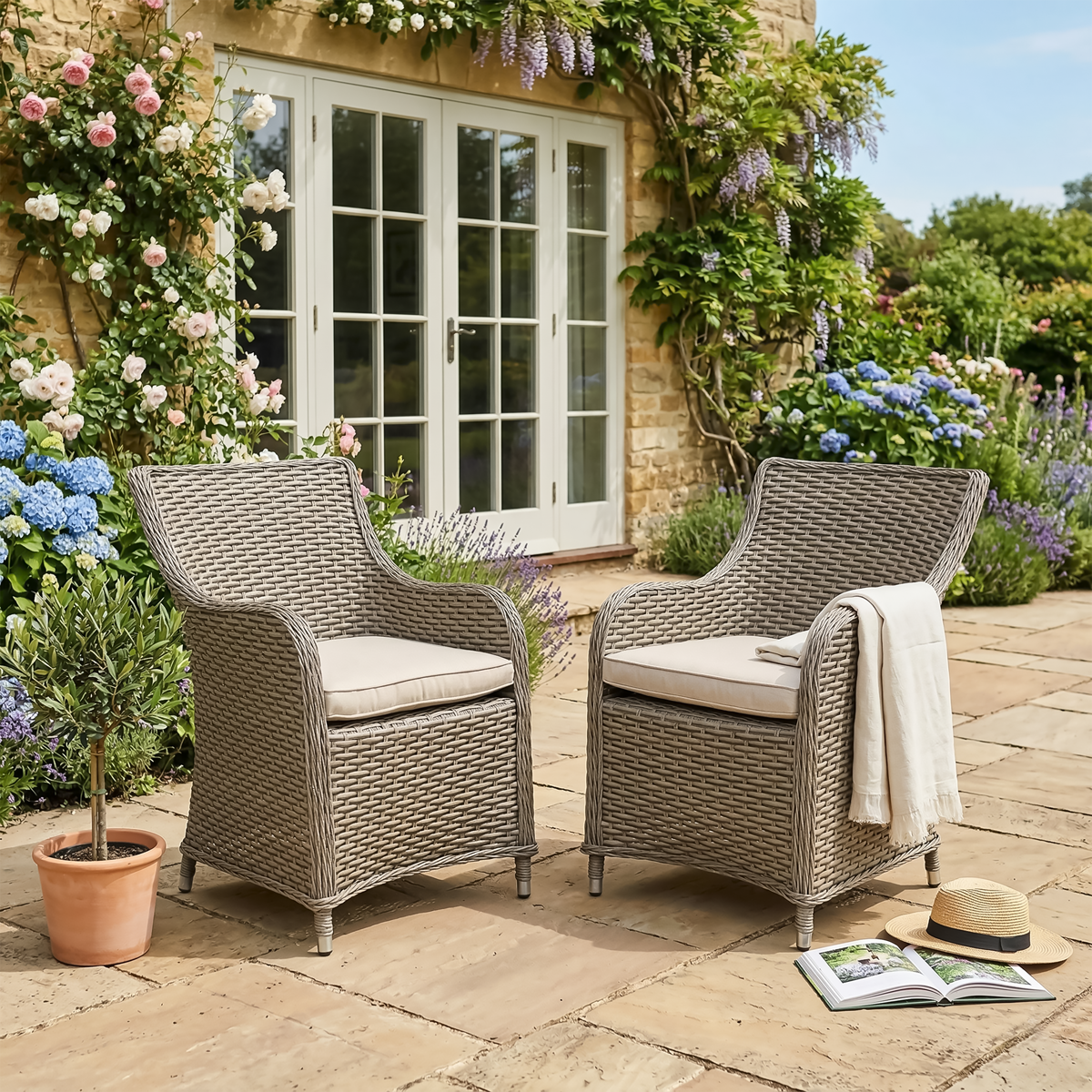 Dellonda DG64 Chester Rattan Wicker Outdoor Garden Dining Chairs 2pc - additional view 10