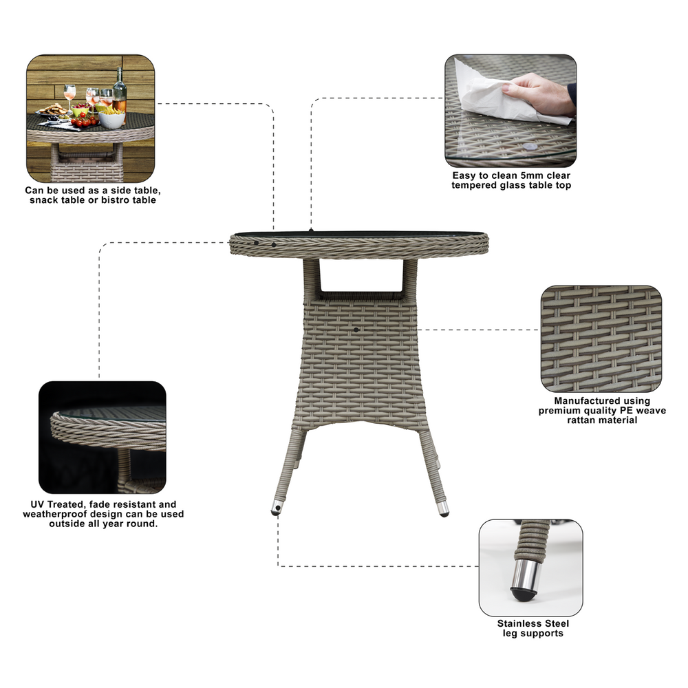 Dellonda DG65 Chester Rattan Wicker Round Outdoor Table with Tempered Glass Top - additional view 11