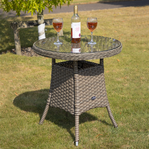 Dellonda DG65 Chester Rattan Wicker Round Outdoor Table with Tempered Glass Top - additional view 2