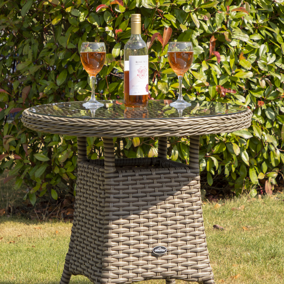 Dellonda DG65 Chester Rattan Wicker Round Outdoor Table with Tempered Glass Top - additional view 3