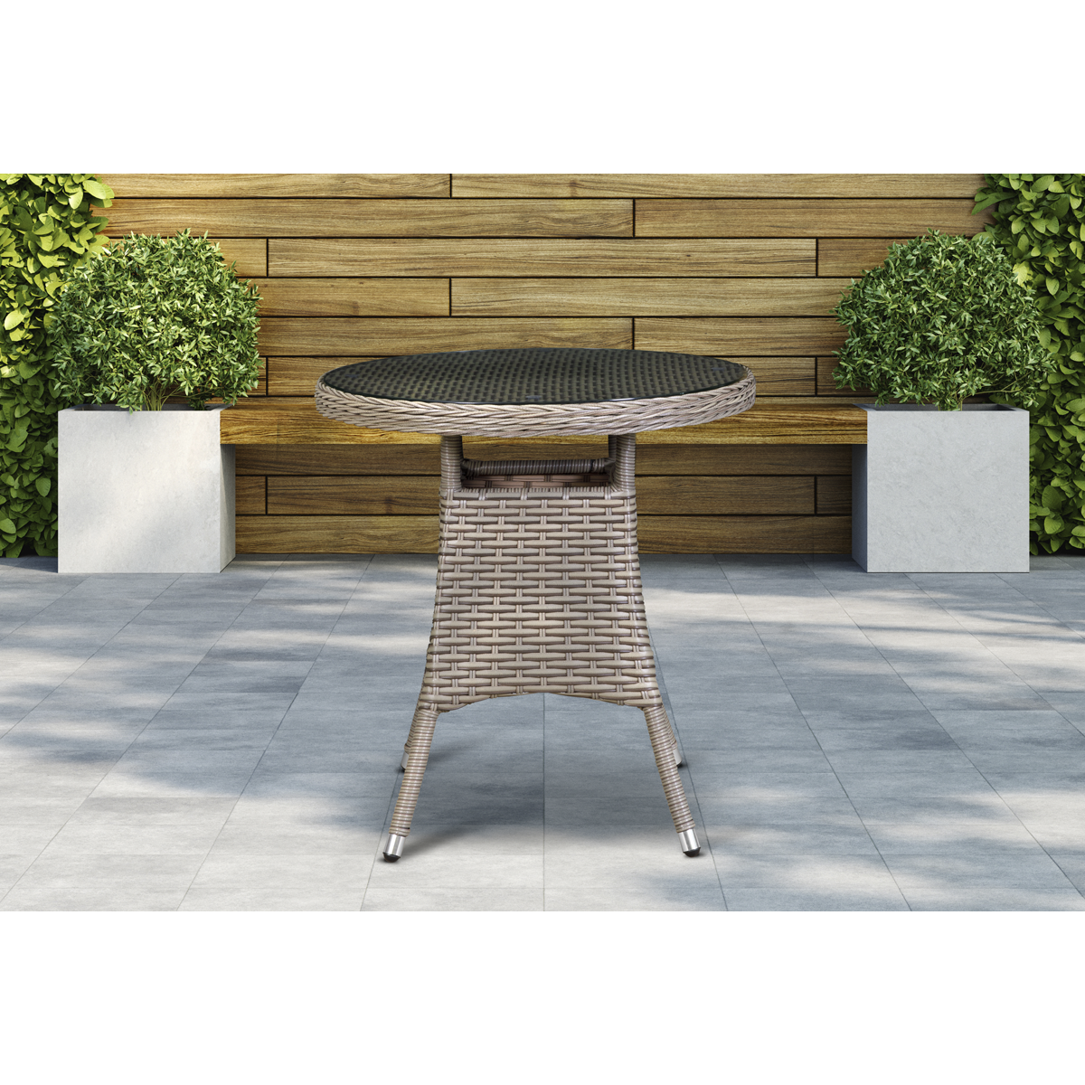 Dellonda DG65 Chester Rattan Wicker Round Outdoor Table with Tempered Glass Top - additional view 6