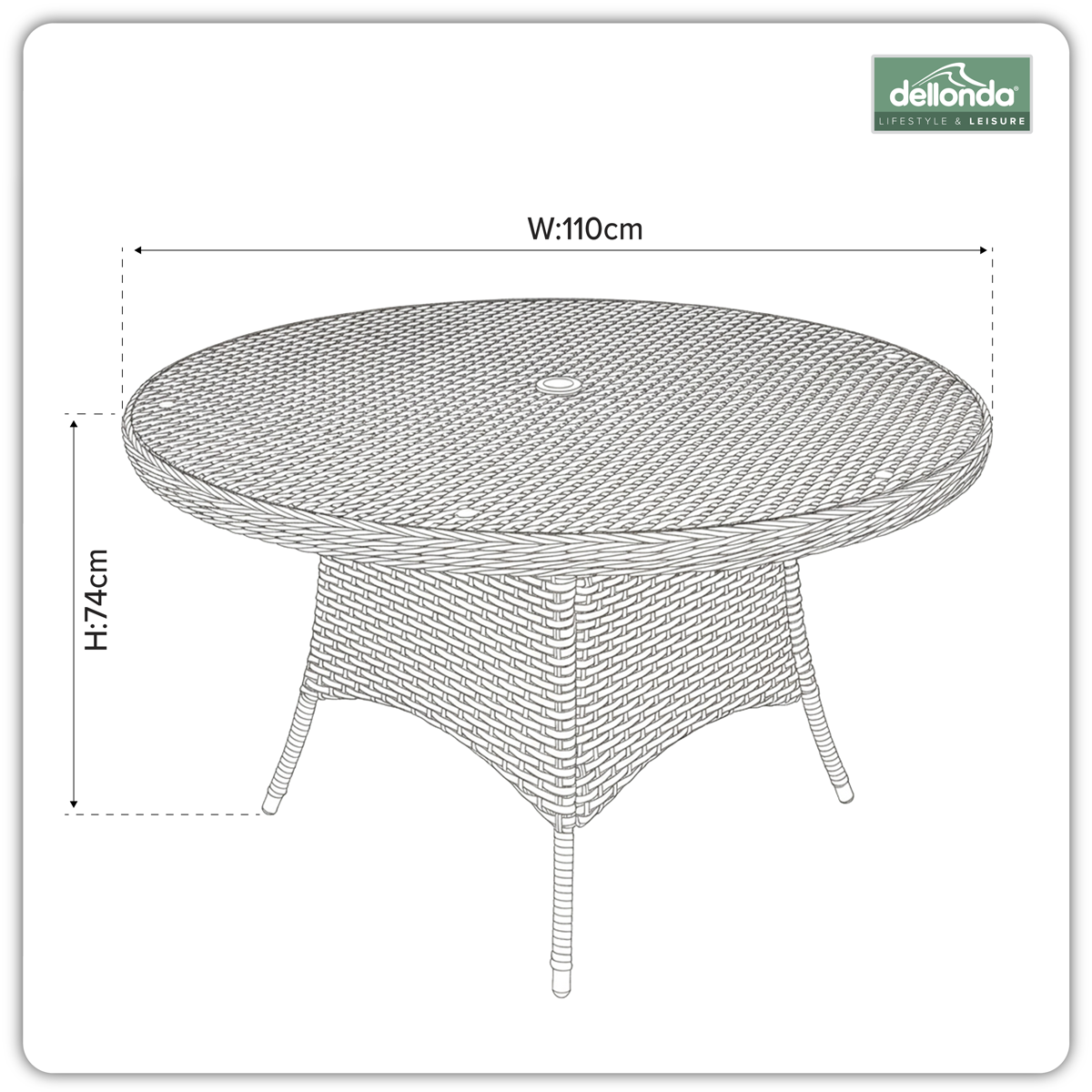 Dellonda DG66 Chester Rattan Wicker Round Outdoor Dining Table with Tempered Glass Top - additional view 12