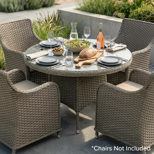 Dellonda DG66 Chester Rattan Wicker Round Outdoor Dining Table with Tempered Glass Top - additional view 10
