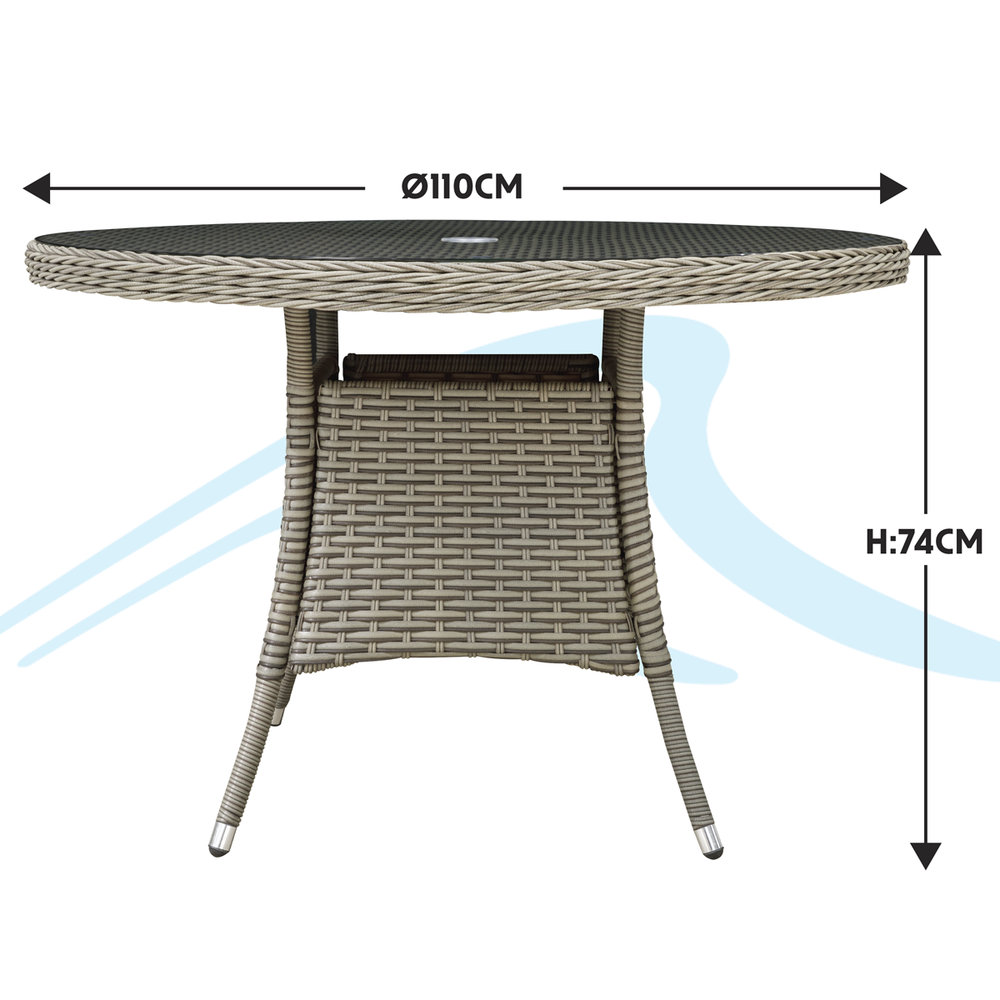 Dellonda DG66 Chester Rattan Wicker Round Outdoor Dining Table with Tempered Glass Top - additional view 2