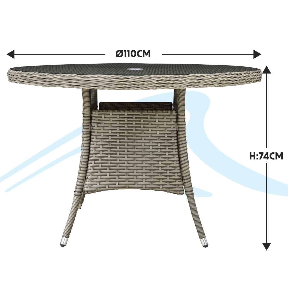 Dellonda DG66 Chester Rattan Wicker Round Outdoor Dining Table with Tempered Glass Top - additional view 2