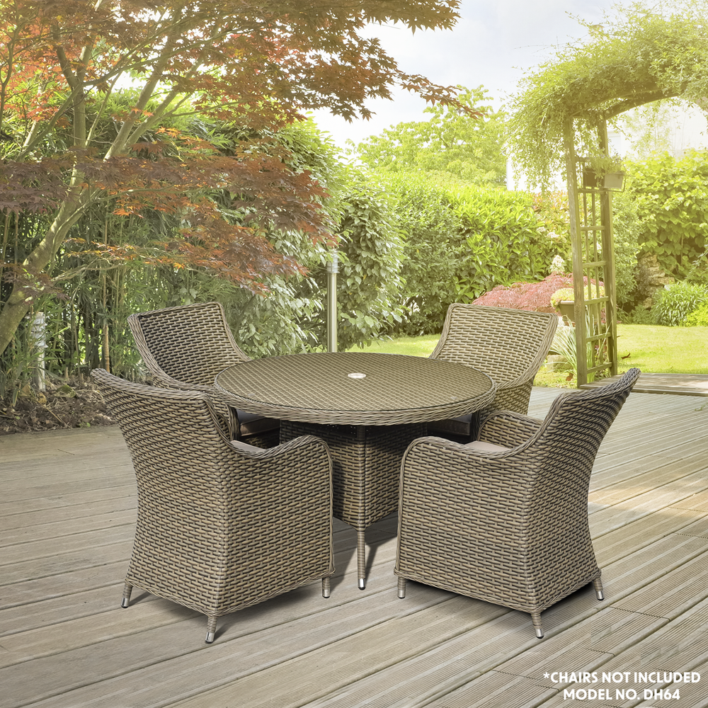 Dellonda DG66 Chester Rattan Wicker Round Outdoor Dining Table with Tempered Glass Top - additional view 7