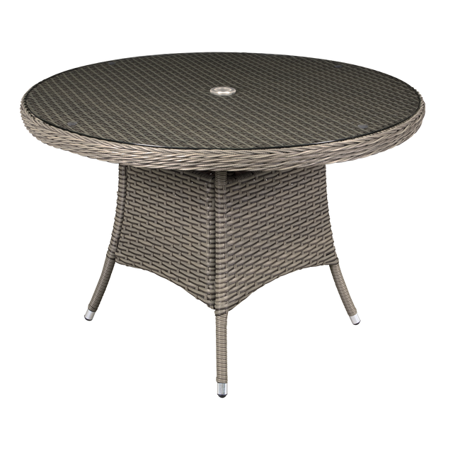 Dellonda DG66 Chester Rattan Wicker Round Outdoor Dining Table with Tempered Glass Top