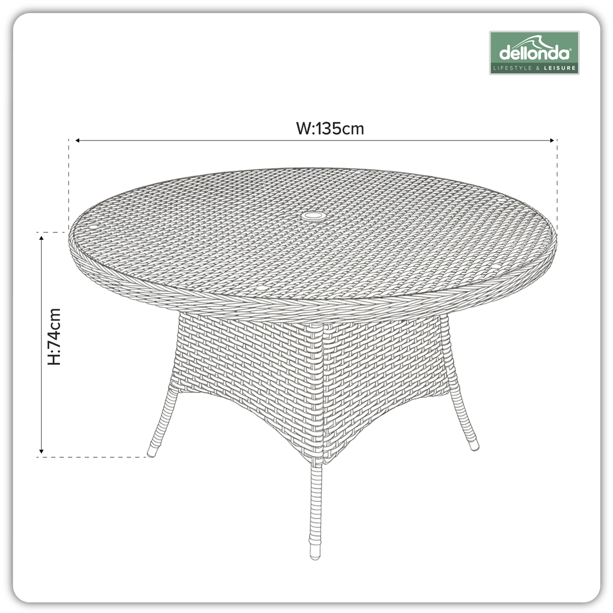 Dellonda DG67 Chester Rattan Wicker Round Outdoor Dining Table with Tempered Glass Top - additional view 12