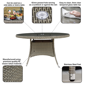 Dellonda DG67 Chester Rattan Wicker Round Outdoor Dining Table with Tempered Glass Top - additional view 7