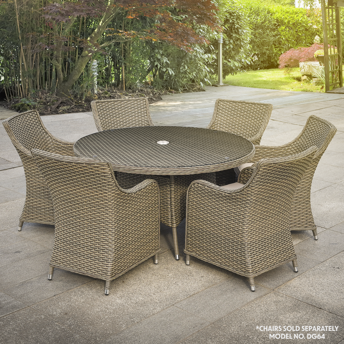 Dellonda DG67 Chester Rattan Wicker Round Outdoor Dining Table with Tempered Glass Top - additional view 4
