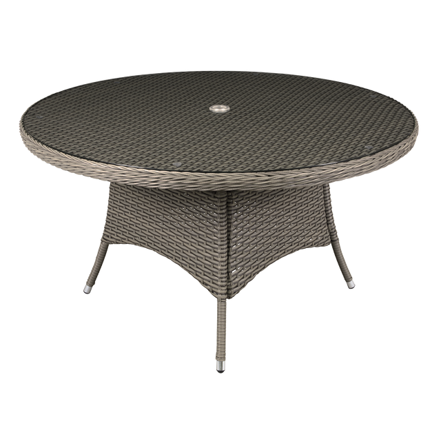 Dellonda DG67 Chester Rattan Wicker Round Outdoor Dining Table with Tempered Glass Top