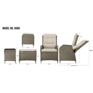 Dellonda DG68 Chester Rattan Wicker Outdoor Recliner Loungers & Table Set 5pc - additional view 11