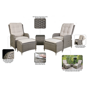Dellonda DG68 Chester Rattan Wicker Outdoor Recliner Loungers & Table Set 5pc - additional view 10