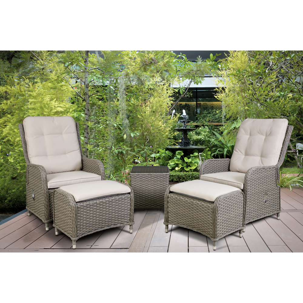 Dellonda DG68 Chester Rattan Wicker Outdoor Recliner Loungers & Table Set 5pc - additional view 3