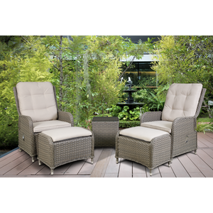 Dellonda DG68 Chester Rattan Wicker Outdoor Recliner Loungers & Table Set 5pc - additional view 3