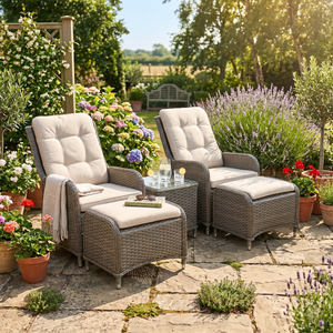 Dellonda DG68 Chester Rattan Wicker Outdoor Recliner Loungers & Table Set 5pc - additional view 13