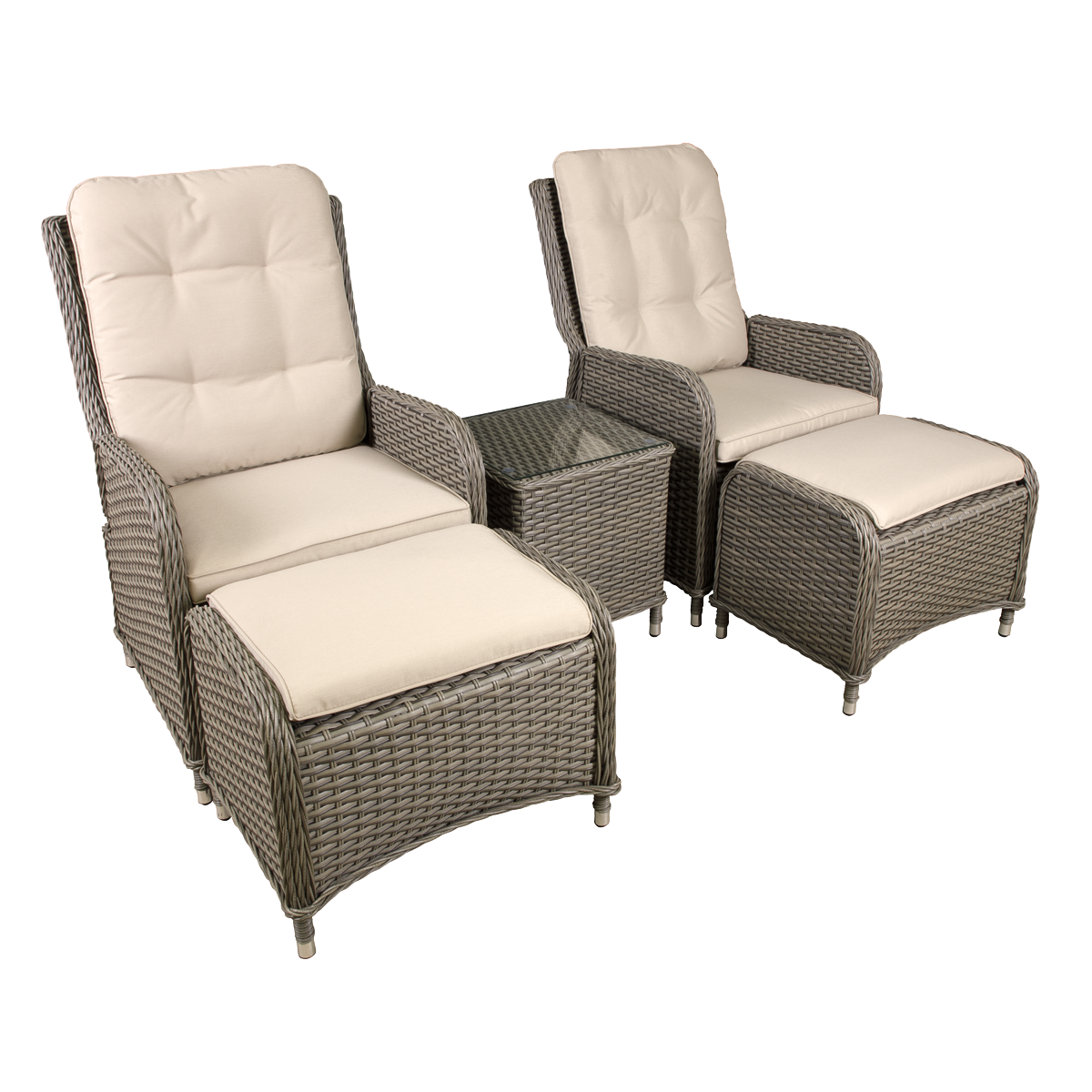 Dellonda DG68 Chester Rattan Wicker Outdoor Recliner Loungers & Table Set 5pc