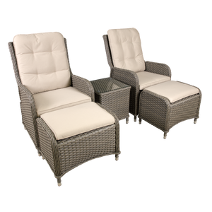 Dellonda DG68 Chester Rattan Wicker Outdoor Recliner Loungers & Table Set 5pc
