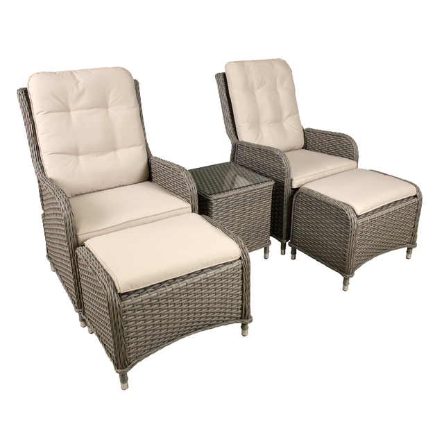 Dellonda DG68 Chester Rattan Wicker Outdoor Recliner Loungers & Table Set 5pc