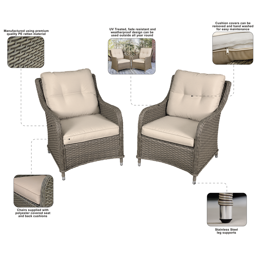 Dellonda DG69 Chester Rattan Wicker Outdoor Armchairs 2pc - additional view 8