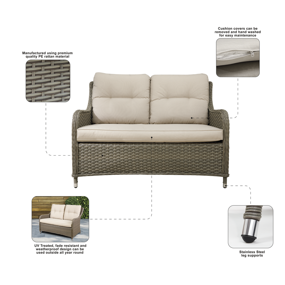 Dellonda DG70 Chester Rattan Wicker Outdoor 2-Seater Sofa - additional view 7