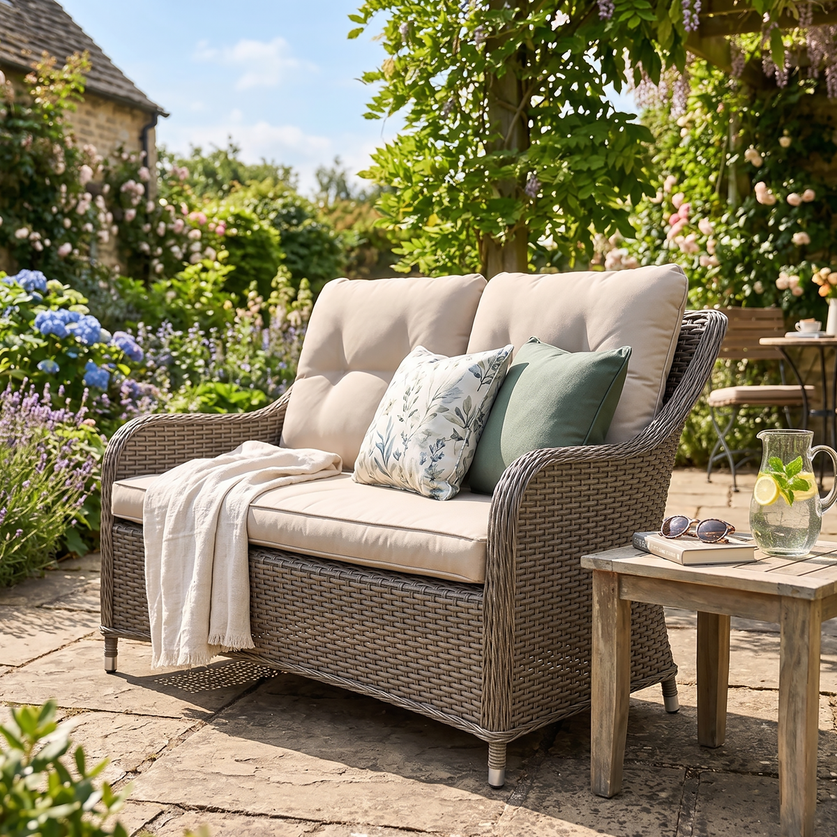 Dellonda DG70 Chester Rattan Wicker Outdoor 2-Seater Sofa - additional view 3