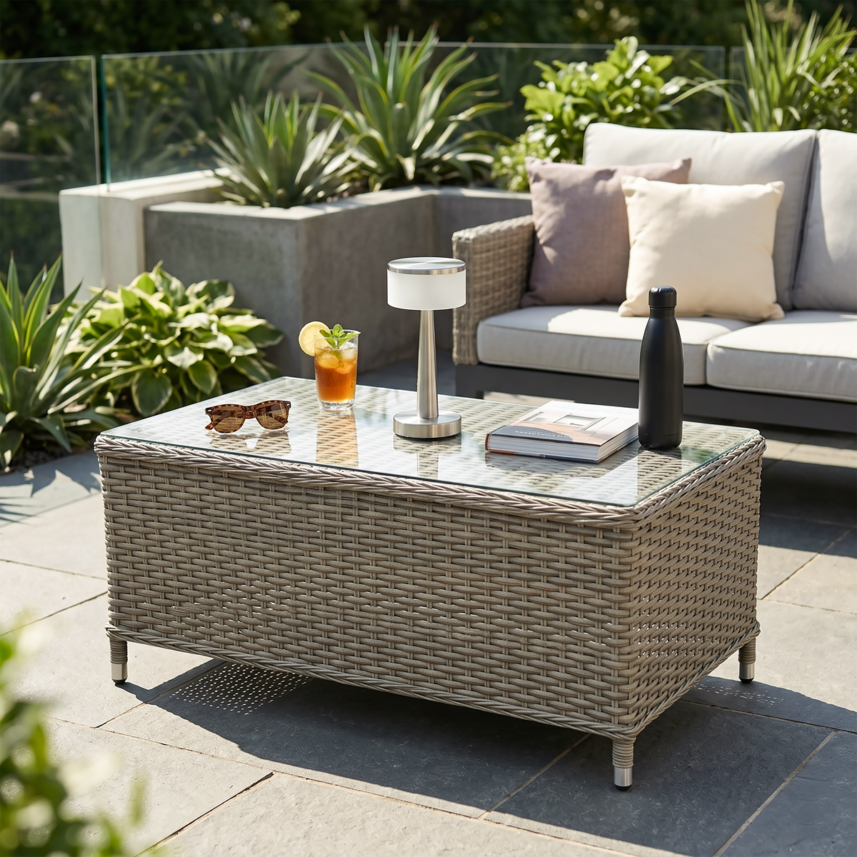 Dellonda DG71 Chester Rattan Wicker Outdoor Balcony Table with Tempered Glass Top - additional view 7