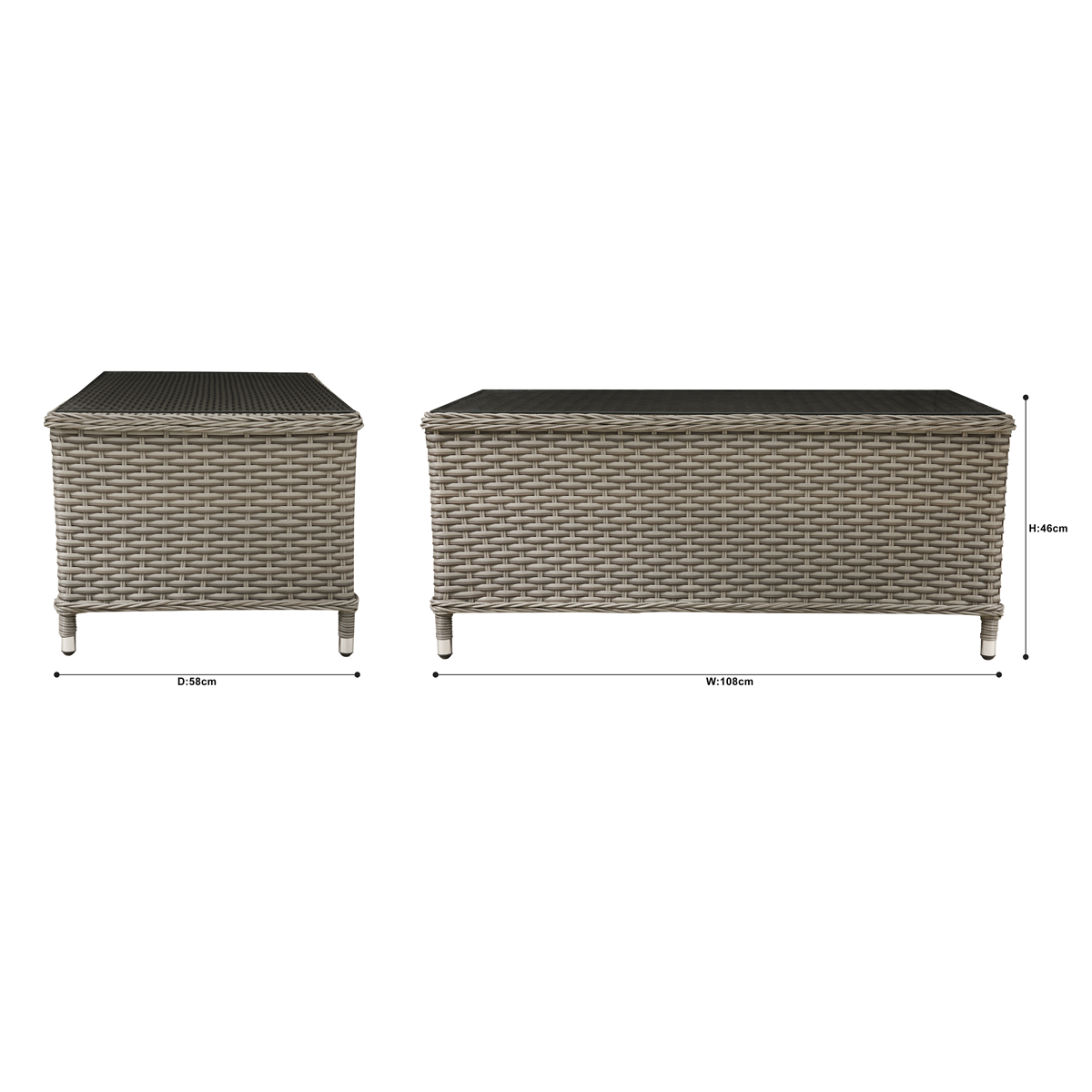 Dellonda DG71 Chester Rattan Wicker Outdoor Balcony Table with Tempered Glass Top - additional view 6