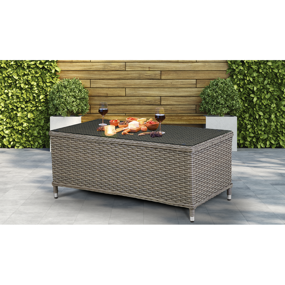 Dellonda DG71 Chester Rattan Wicker Outdoor Balcony Table with Tempered Glass Top - additional view 4