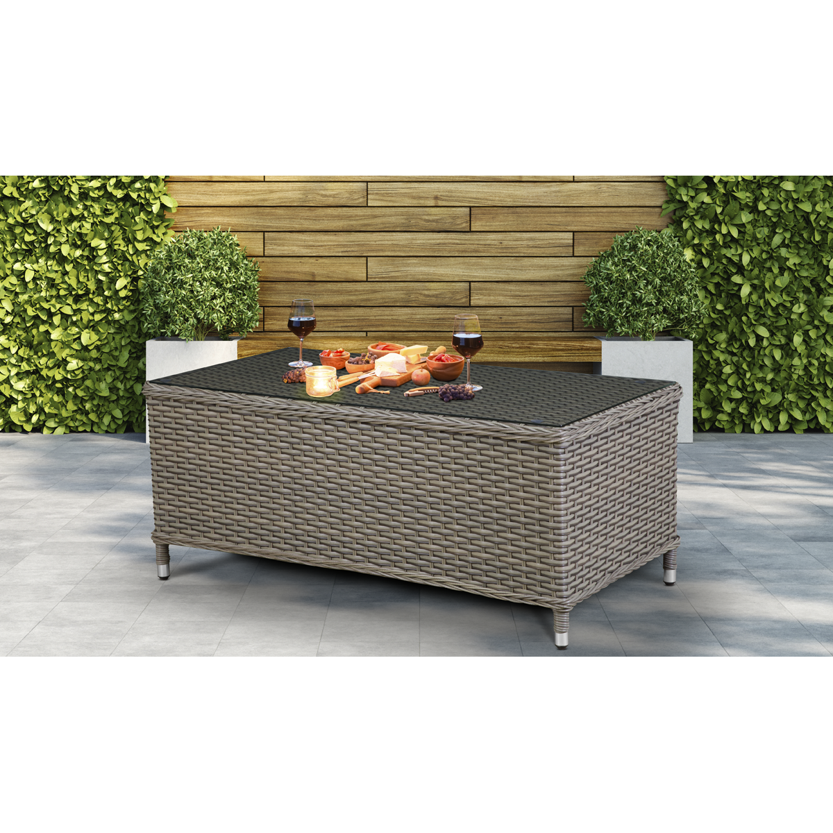 Dellonda DG71 Chester Rattan Wicker Outdoor Balcony Table with Tempered Glass Top - additional view 4