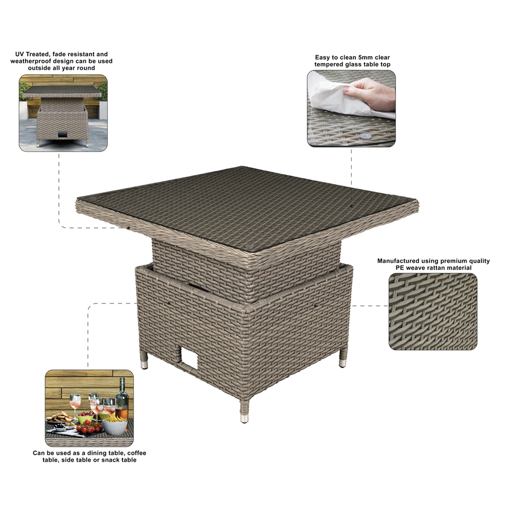 Dellonda DG73 Chester Rattan Wicker Adjustable-Height Outdoor Dining Table - additional view 9