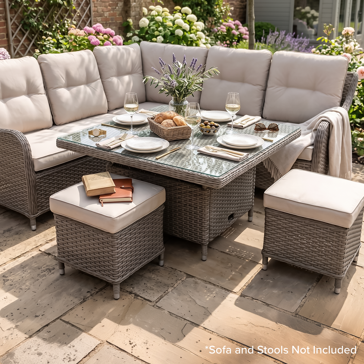 Dellonda DG73 Chester Rattan Wicker Adjustable-Height Outdoor Dining Table - additional view 3