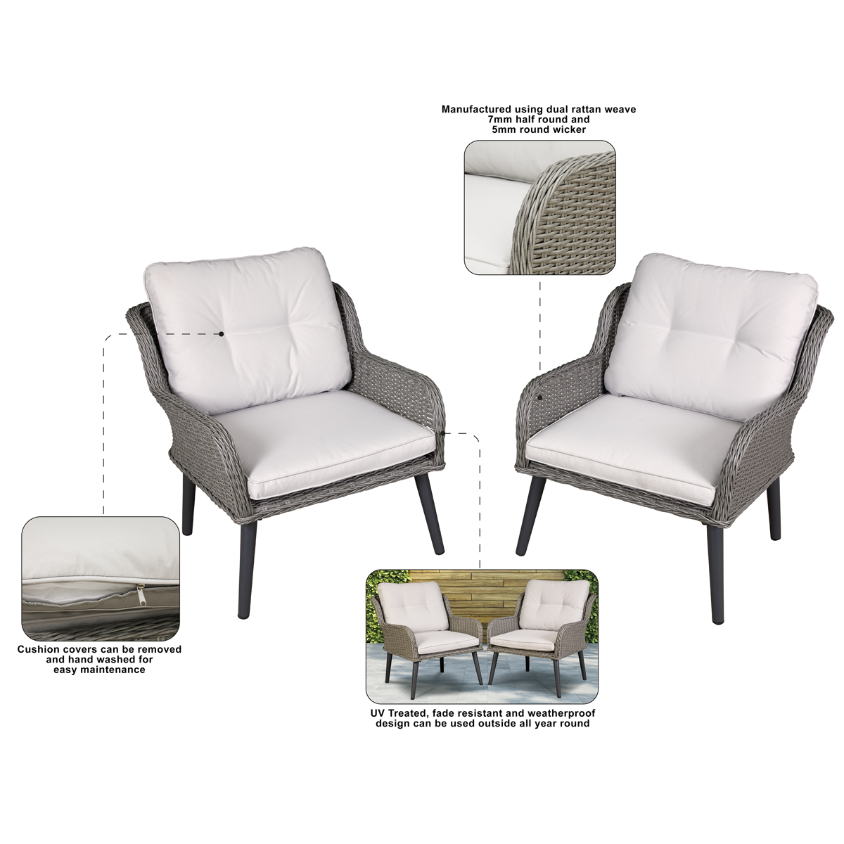 Dellonda DG79 Buxton Rattan Wicker Outdoor Chair Set 2pc - additional view 4