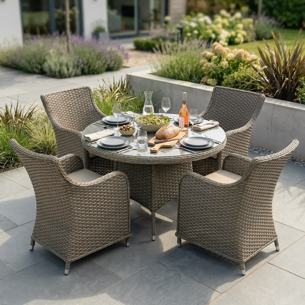 Dellonda DG85 Chester Rattan Wicker Outdoor Dining Set with Tempered Glass Tabletop 7pc - additional view 2