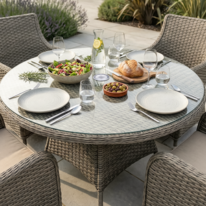 Dellonda DG84 Chester Rattan Wicker Outdoor Dining Set with Tempered Glass Tabletop 5pc - additional view 5